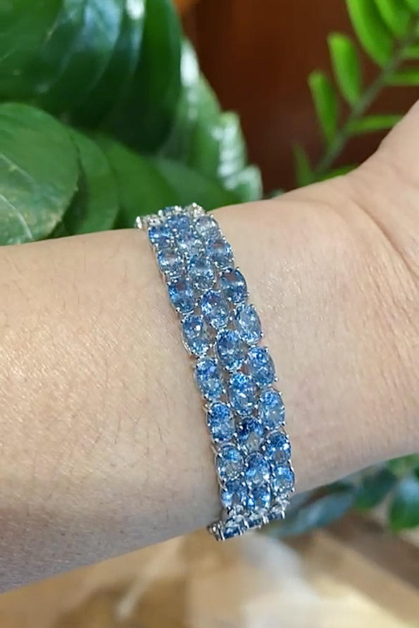 28 Carat Oval Cut Aquamarine Three Row Tennis Bracelet
