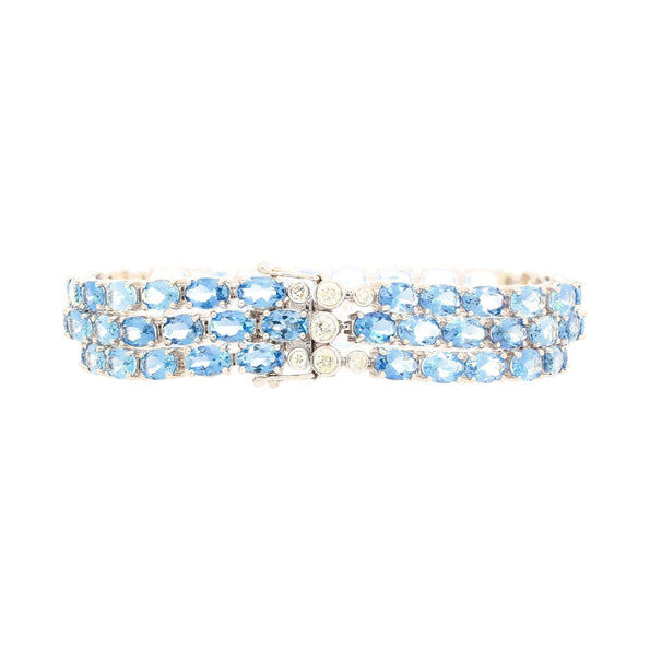28 Carat Oval Cut Aquamarine Three Row Tennis Bracelet