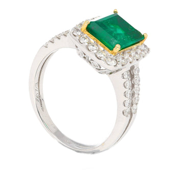 Bague halo en diamants avec émeraude colombienne Muzo taille ancienne de mine de 2,06 carats et anneau fendu en or 18K – Assay Jewelers