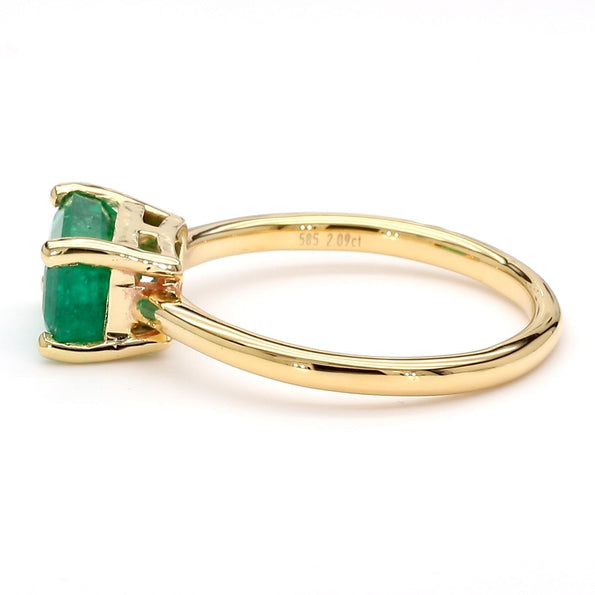 2.09 Carat East West Emerald Cut Green Emerald Solitaire 14K Gold Ring