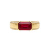 2.09 Carat Vivid Red Pigeon's Blood Burma Ruby Emerald Cut East-West Ring