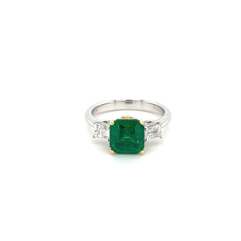 2.19 Carat Natural Emerald 3-Stone Ring with Baguette Diamond in 18K White Gold – Assay Jewelers