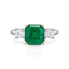 2.19 Carat Natural Emerald 3-Stone Ring with Baguette Diamond in 18K White Gold