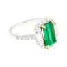 2.22 Carat Emerald Cut Natural 10MM Emerald & Baguette Diamond Ring