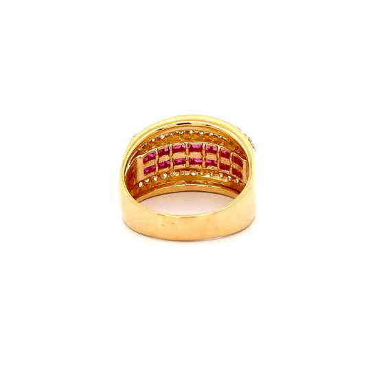 2.28 Carat Square Ruby & Diamond Channel Set 18K Gold Multi-Row Ring