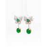 2.5 Carat Cabochon Cut Emerald and Diamond Butterfly Drop Earrings in 18K White Gold