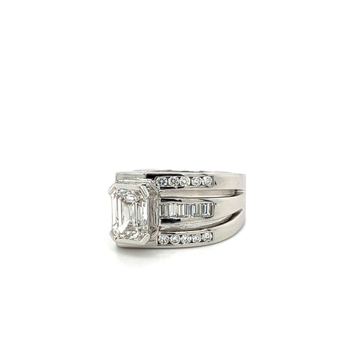 2.5 Carat Emerald Cut Lab Grown Diamond Mens Pinky Ring in Platinum and 18K White Gold