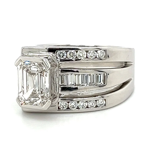 2.5 Carat Emerald Cut Lab Grown Diamond Mens Pinky Ring in Platinum and 18K White Gold