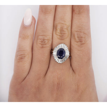 2.58 Carat Oval Cut Blue Sapphire and Diamond Halo Platinum Ballerina Ring – Assay Jewelers