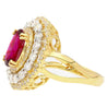 2.58 Carat Oval Thai Ruby & Triple Diamond Halo Retro Wide Frame Ring