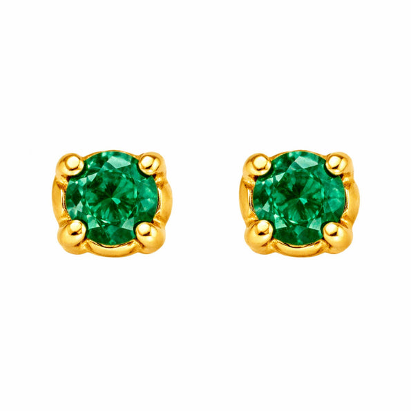 2.5mm Tiny Natural Emerald Round Stud Earrings 14K Gold Plated Silver