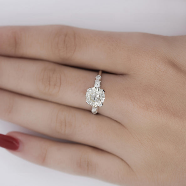 2.61 Carat European Cut M-N/VS1 Diamond Vintage Art Deco Engagement Ring
