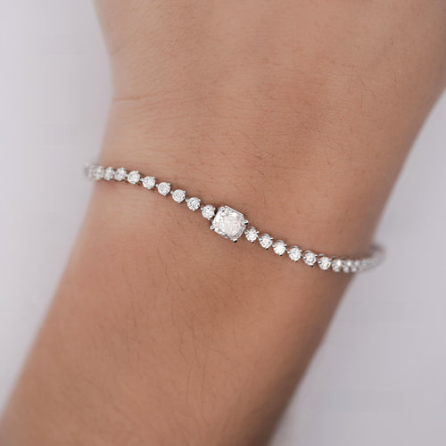 2.71 Carat Cushion & Round Lab Grown Diamond 14K White Gold Tennis Bracelet