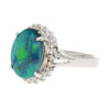 2.78 Carat Black Opal and Diamond Halo Platinum Filigree Ring