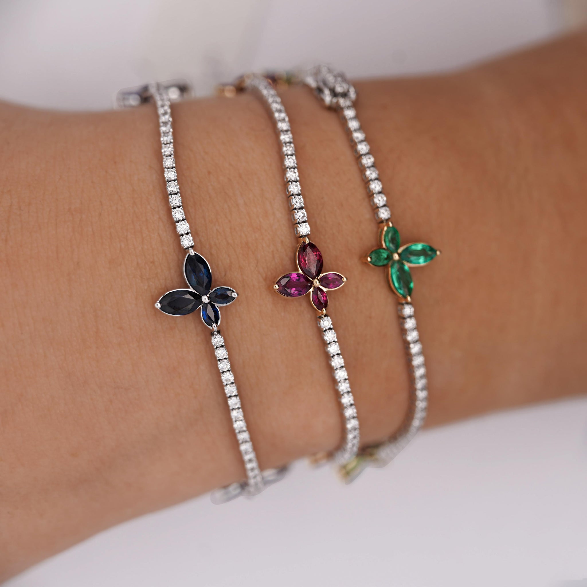 3-4 Carat Butterfly Charm Diamond & Precious Gem Tennis Bracelet