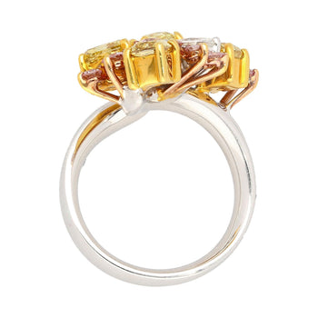 3 Carat Pink, Yellow, White Multi Cut Diamond Cluster Platinum And 18K Gold Ring – Assay Jewelers