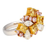 3 Carat Pink, Yellow, White Multi Cut Diamond Cluster Platinum And 18K Gold Ring