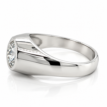 3 Carat Round Cut Lab Grown Diamond in 14K White Gold Bezel Set Mens Solitaire Ring – Assay Jewelers