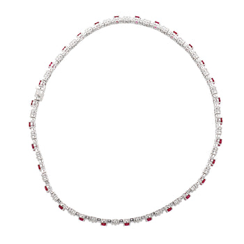 Collier tennis en platine avec rubis et diamants taille ovale, 30 carats TW – Assay Jewelers