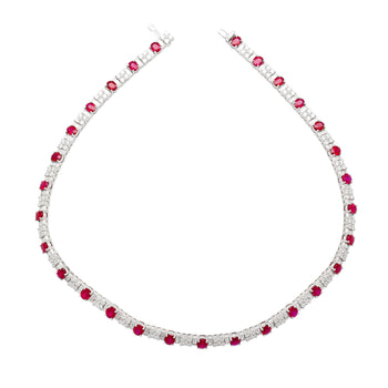 30 carats au total, collier tennis en platine avec rubis taille ovale et diamants – Assay Jewelers
