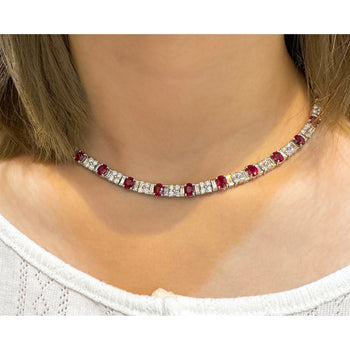 Collier tennis en platine avec rubis et diamants taille ovale, 30 carats au total – Assay Jewelers