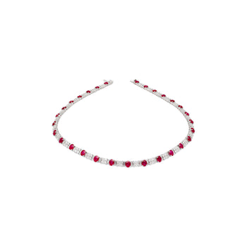 Collier tennis en platine avec rubis taille ovale et diamants, 30 carats TW – Assay Jewelers