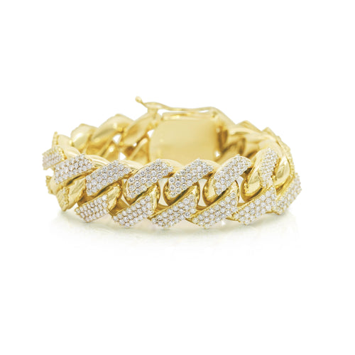 30Ct Diamond 14K Yellow Gold Miami Cuban Link Chain Bracelet