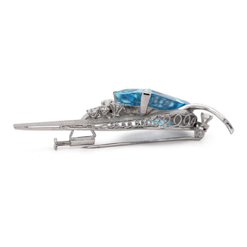 39.20 Carat Emerald Cut Aquamarine & Diamond Retro Era 14K White Gold Wing Pin – Assay Jewelers