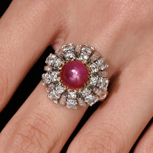3.04 Carat Star No-Heat Burma Ruby & Sunburst Art Deco Ring