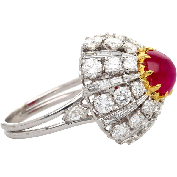 3.04 Carat Star No-Heat Burma Ruby & Sunburst Art Deco Ring