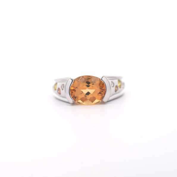 3.07 Carat Orange Precious Topaz & Floating Diamond Ring in East West Setting