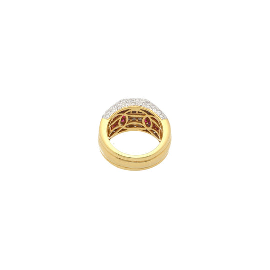 3.08 CTW Ruby and Diamond Cluster Band Ring in 18K Two Tone Gold
