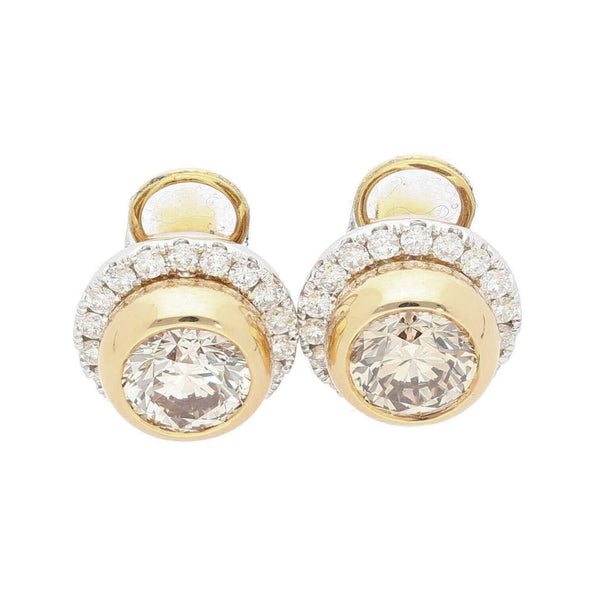 3.10 Carat Fancy Brown Diamond Bezel and Halo Stud Earrings 18K Gold