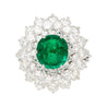 3.19 Carat Oval Cut Emerald Minor Oil & Diamond Cluster Platinum Vintage Ring