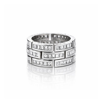 3.25 Carat Carre Square Diamond 18K White Gold 3 Row Brick Pattern Band Ring – Assay Jewelers