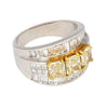 3.28 Carat TW Natural Radiant Cut Fancy Yellow Diamond 3-Stone Ring in 18K White Gold