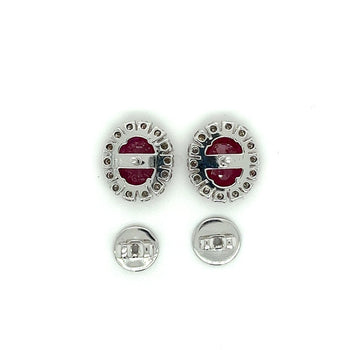 Boucles d'oreilles en rubis taille ovale 3.5 carats sans chauffe avec halo de diamants ronds – Assay Jewelers