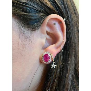 3,5 carats Boucles d’oreilles en rubis taille ovale sans chauffage avec halo de diamants ronds – Assay Jewelers