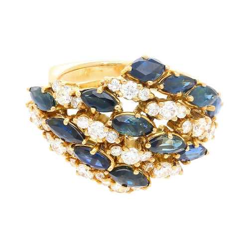 3.50 CT Blue Sapphire and 1.0 CTW Diamond Cluster Ring in 18K Gold