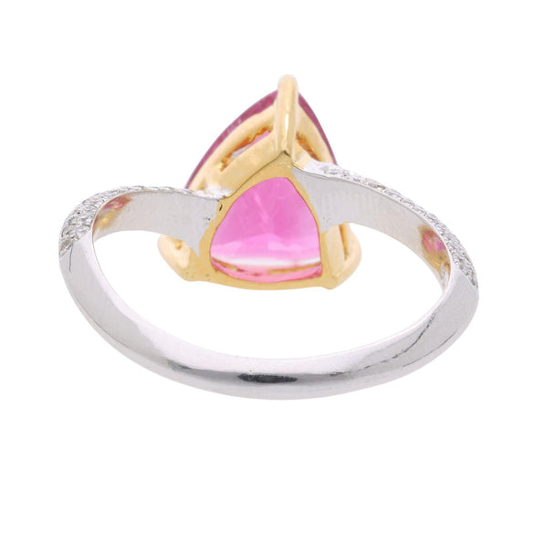 3.54 Carat Trilliant Rubellite Pink Tourmaline & Diamond 18K Two Tone Gold Ring