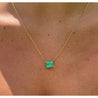 3.66 Carat Emerald Cut Colombian Emerald Solitaire East West Pendant Necklace in 14K Yellow Gold