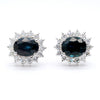 3.75 Carat Oval Blue Sapphire & 0.83 Carat Diamond Halo 18K White Gold Earrings