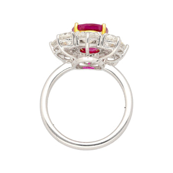 3.80 Carat Oval Cut No Heat Burma Ruby Ring With Round Diamond Halo in Platinum – Assay Jewelers