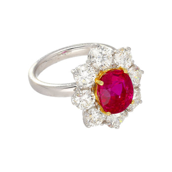 3.80 Carat Oval Cut No Heat Burma Ruby Ring With Round Diamond Halo in Platinum – Assay Jewelers