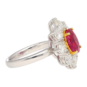 3.80 Carat Oval Cut No Heat Burma Ruby Ring With Round Diamond Halo in Platinum – Assay Jewelers
