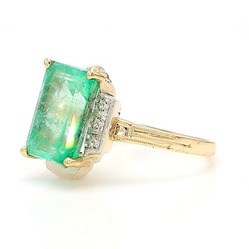 3.95 Carat Emerald & Diamond Milgrain Vintage 14K Gold Ring – Assay Jewelers