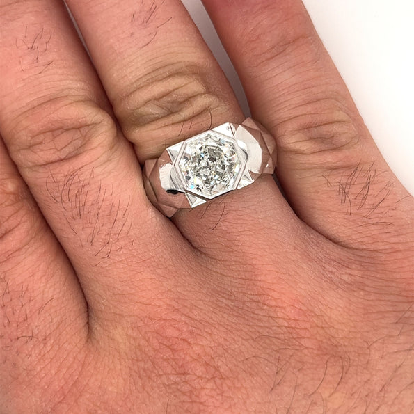 4 Carat Octagon Lab Grown Diamond Men's Ring in Platinum