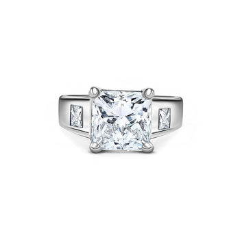 4 Carat Radiant Cut Lab Grown Diamond Ring With Half Moon Side Stone in 14K White Gold – Assay Jewelers