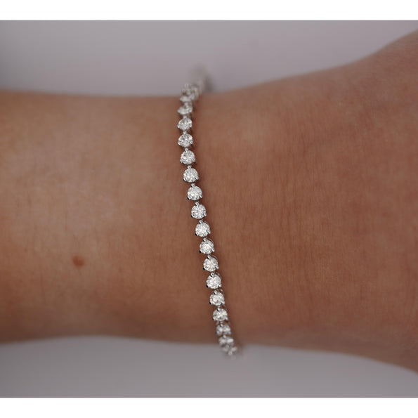 4 Carat Round Natural Diamond 2.7mm 3-Prong Tennis Bracelet in 18K White Gold 7"