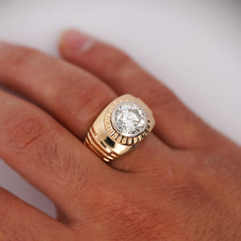 4 Carat Round Solitaire Diamond 18K Gold Fluted Bezel Mens Ring – Assay Jewelers